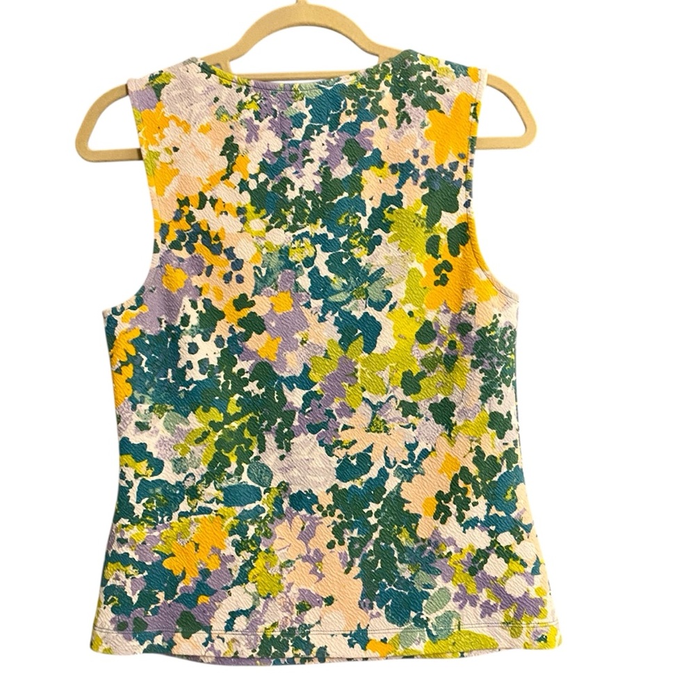 Maeve Floral Textured Boat Neck Scoop Tank Top in Yellow, Green & Lavender Sz S - Picture 2 of 9
